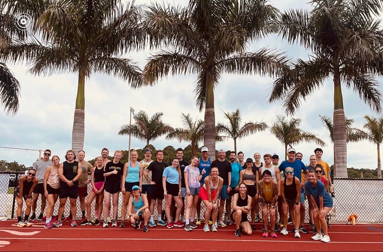 large running group on a track