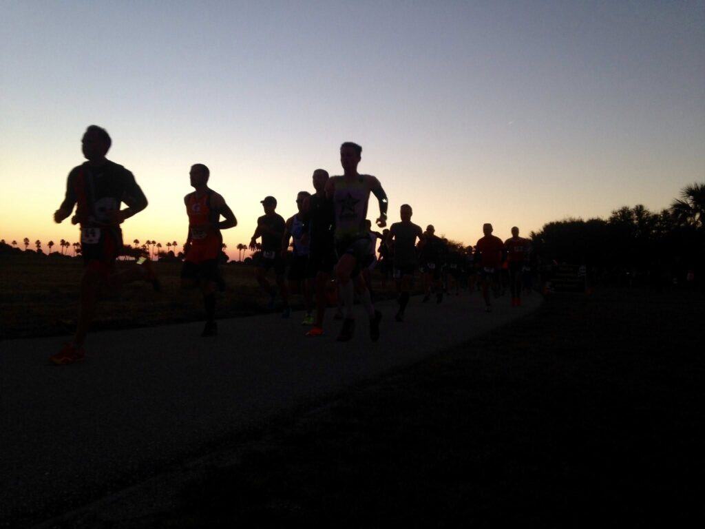 running group at sunset