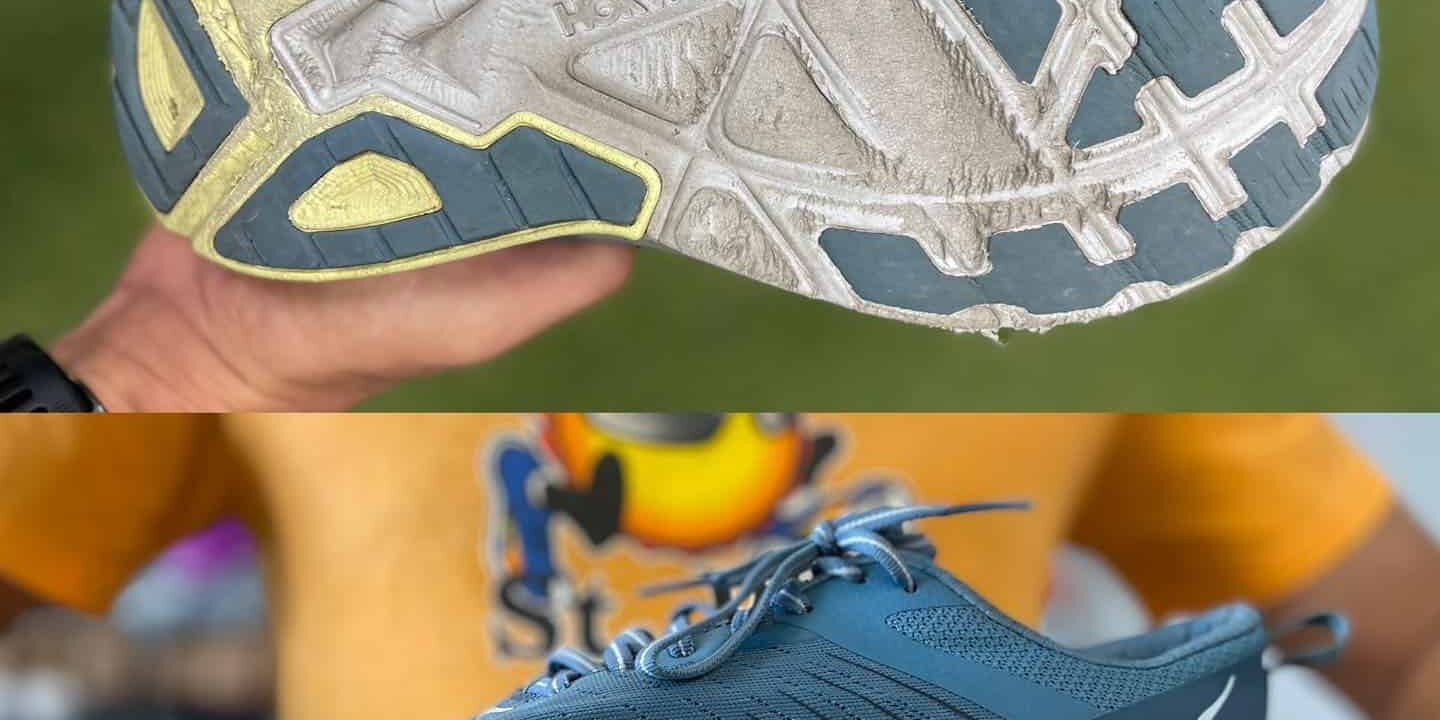 bottom and side of old running shoes