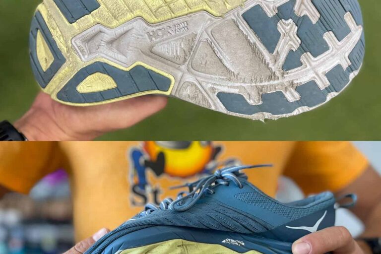 bottom and side of old running shoes