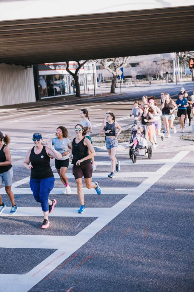 running group on the road